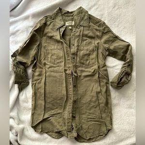 Express Button Down Boyfriend Shirt - Olive